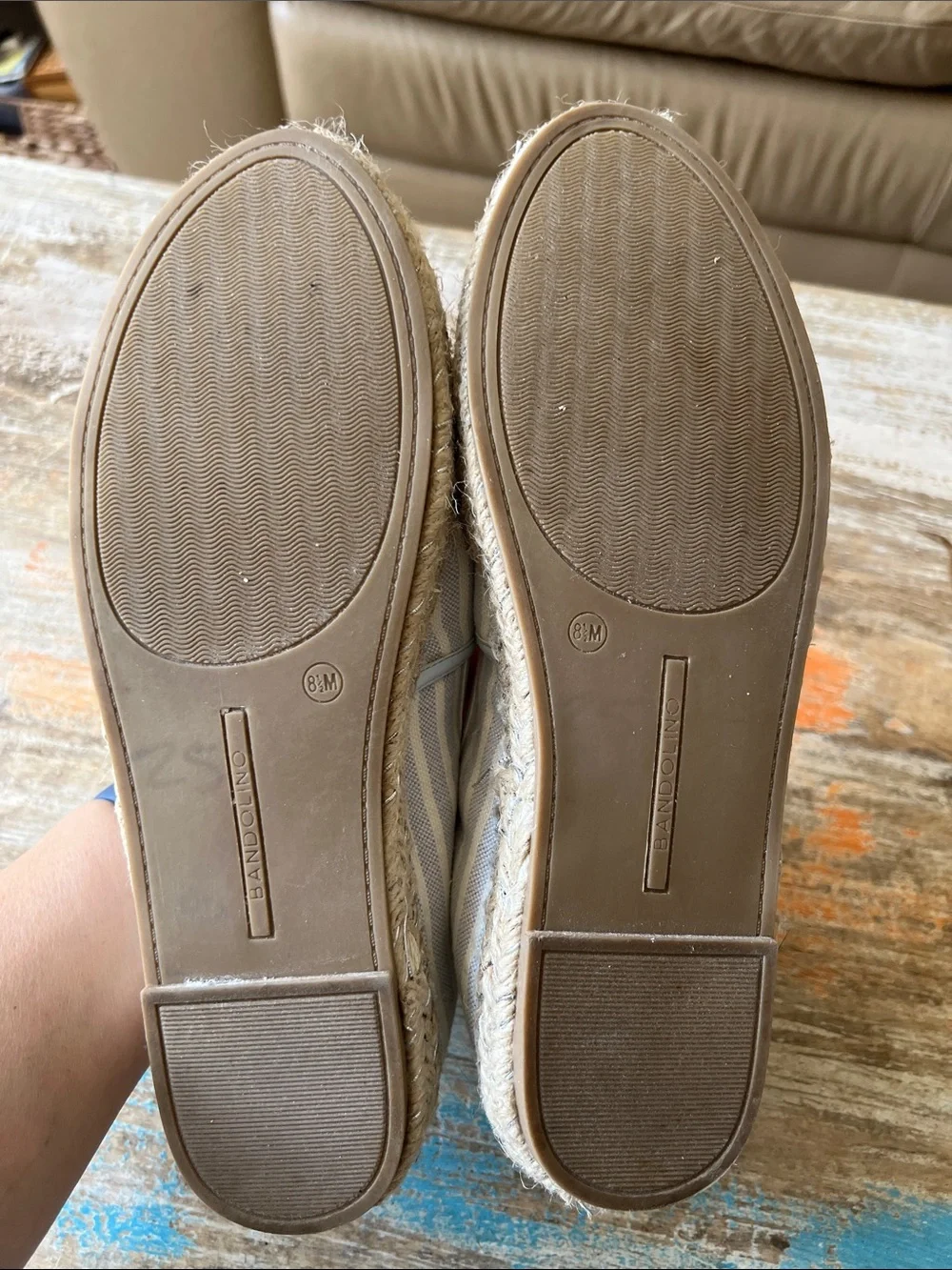 Bandolino Light Blue and Cream Striped Espadrille Slip-Ons